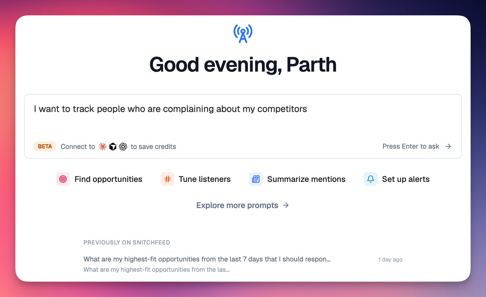 Setting up a Listener in SnitchFeed