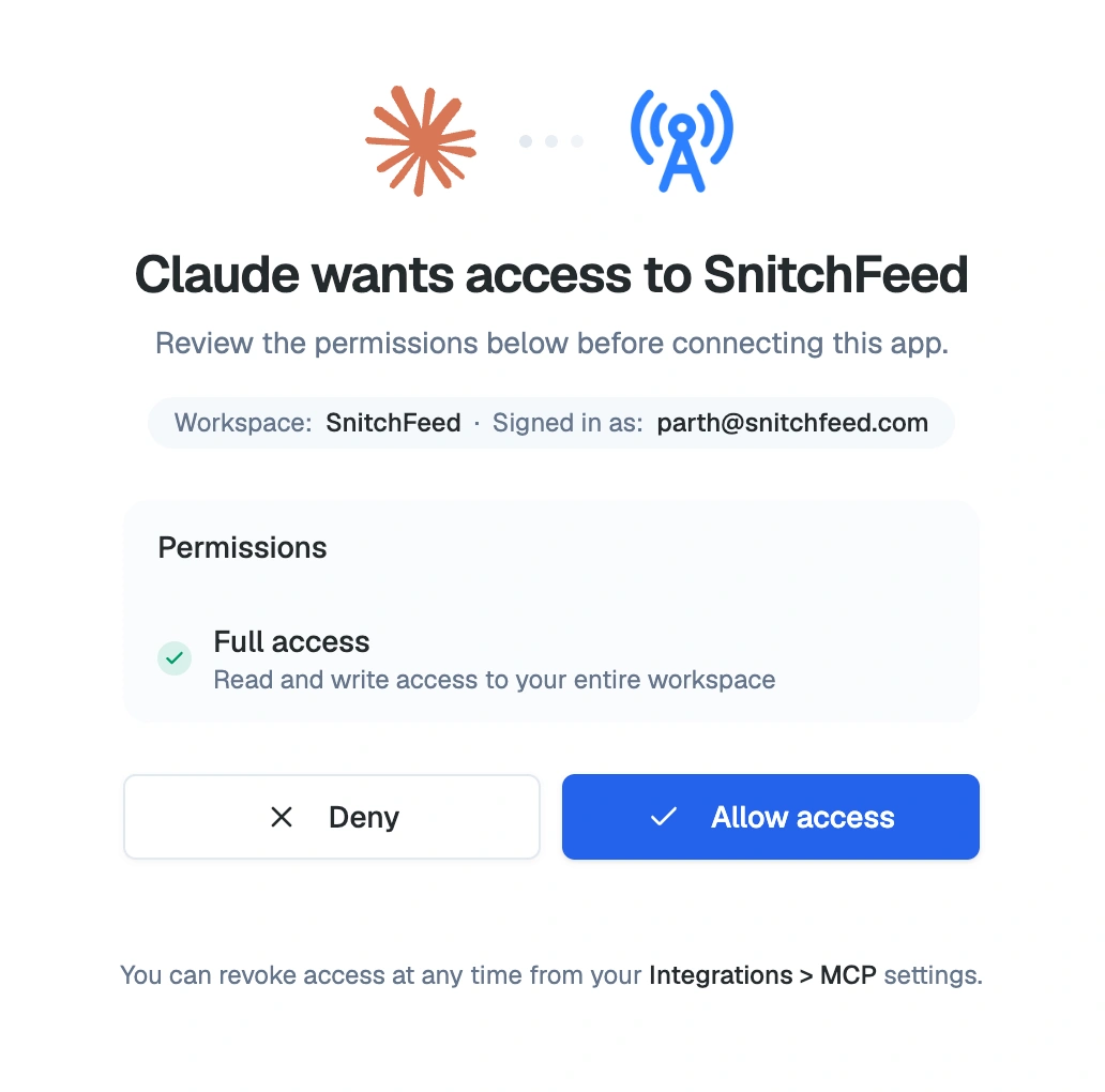 Connect SnitchFeed to Claude or any AI agents