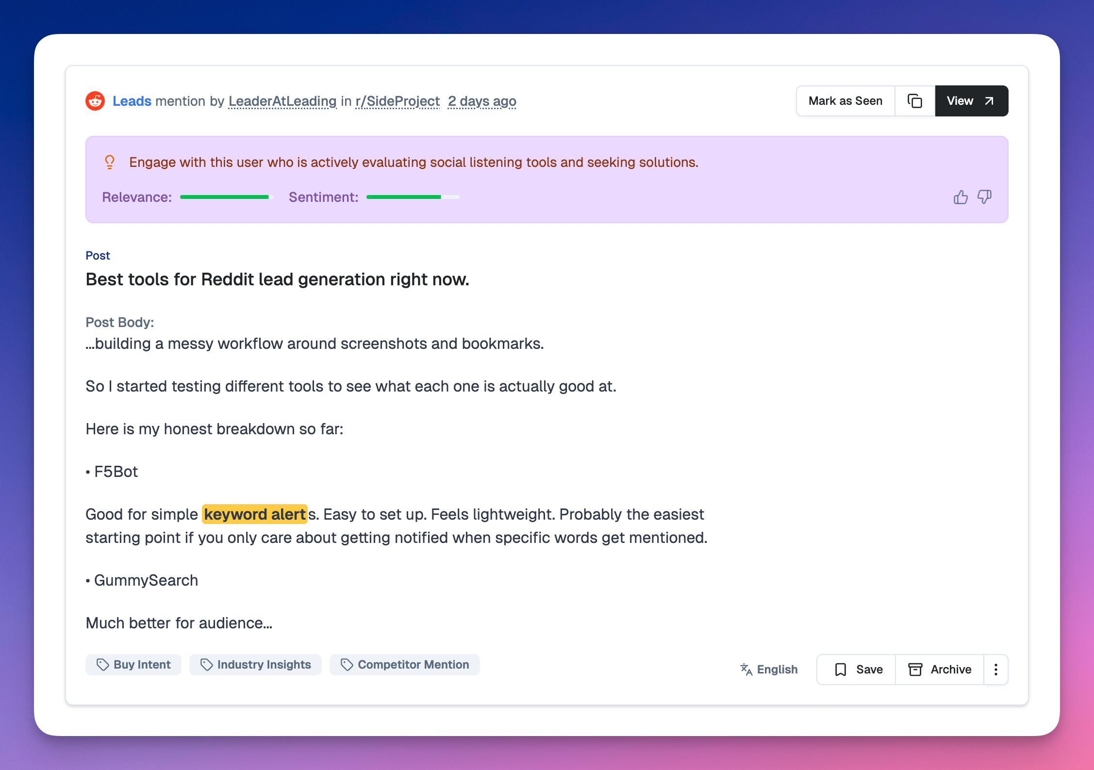 SnitchFeed intent listener