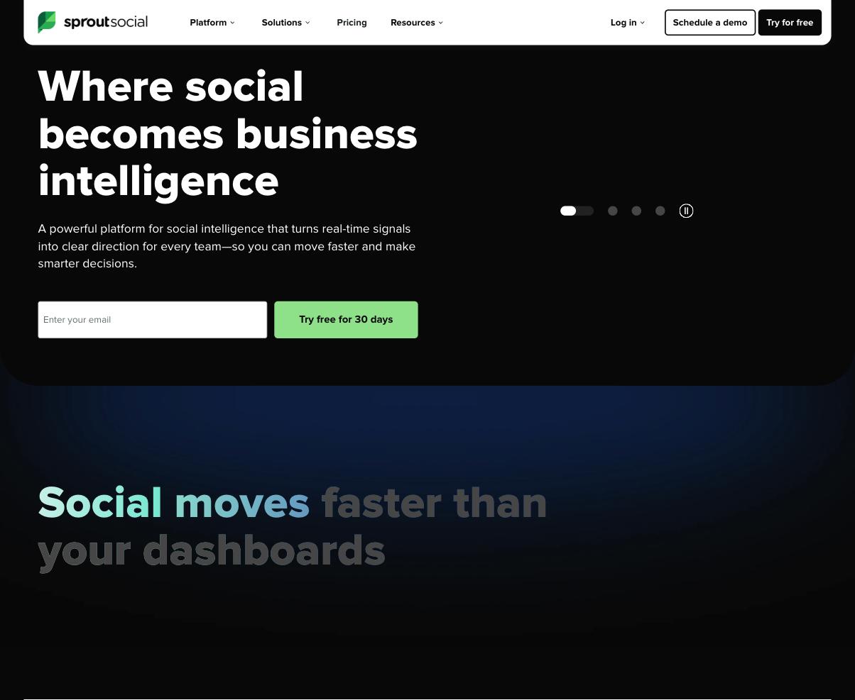 Sprout Social homepage, a social media management platform
