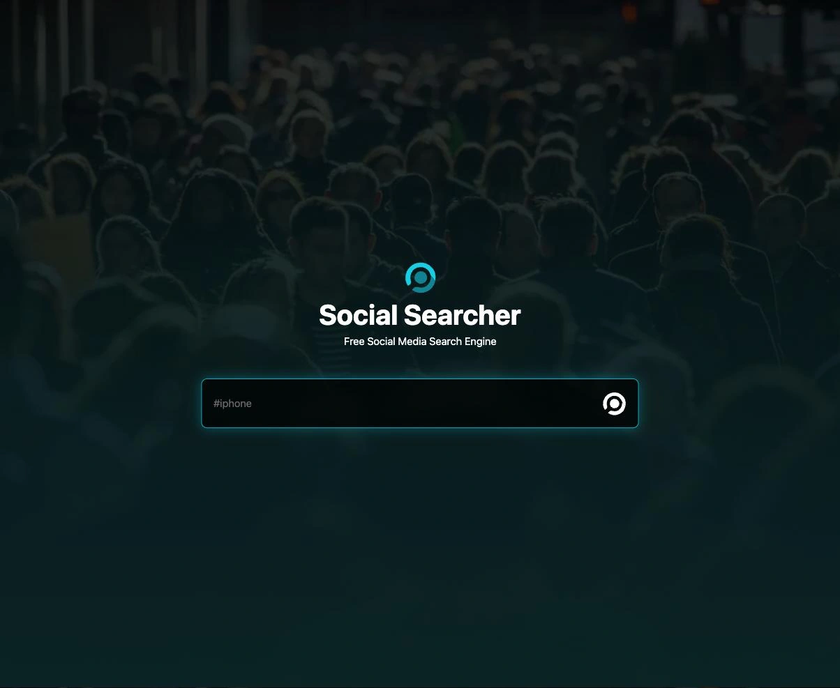 Social Searcher homepage, a free social media search engine