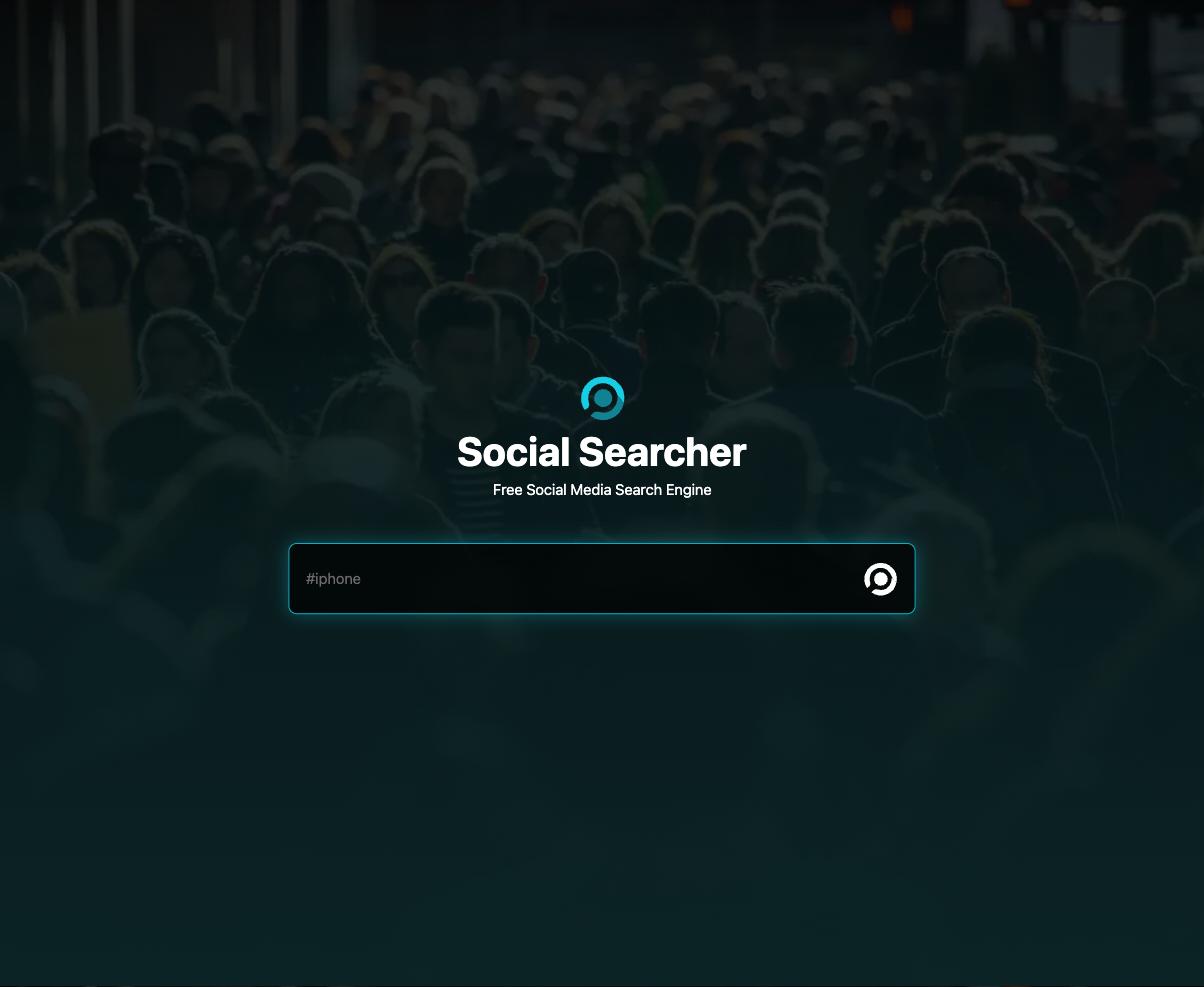 Social Searcher homepage, a free social media search engine