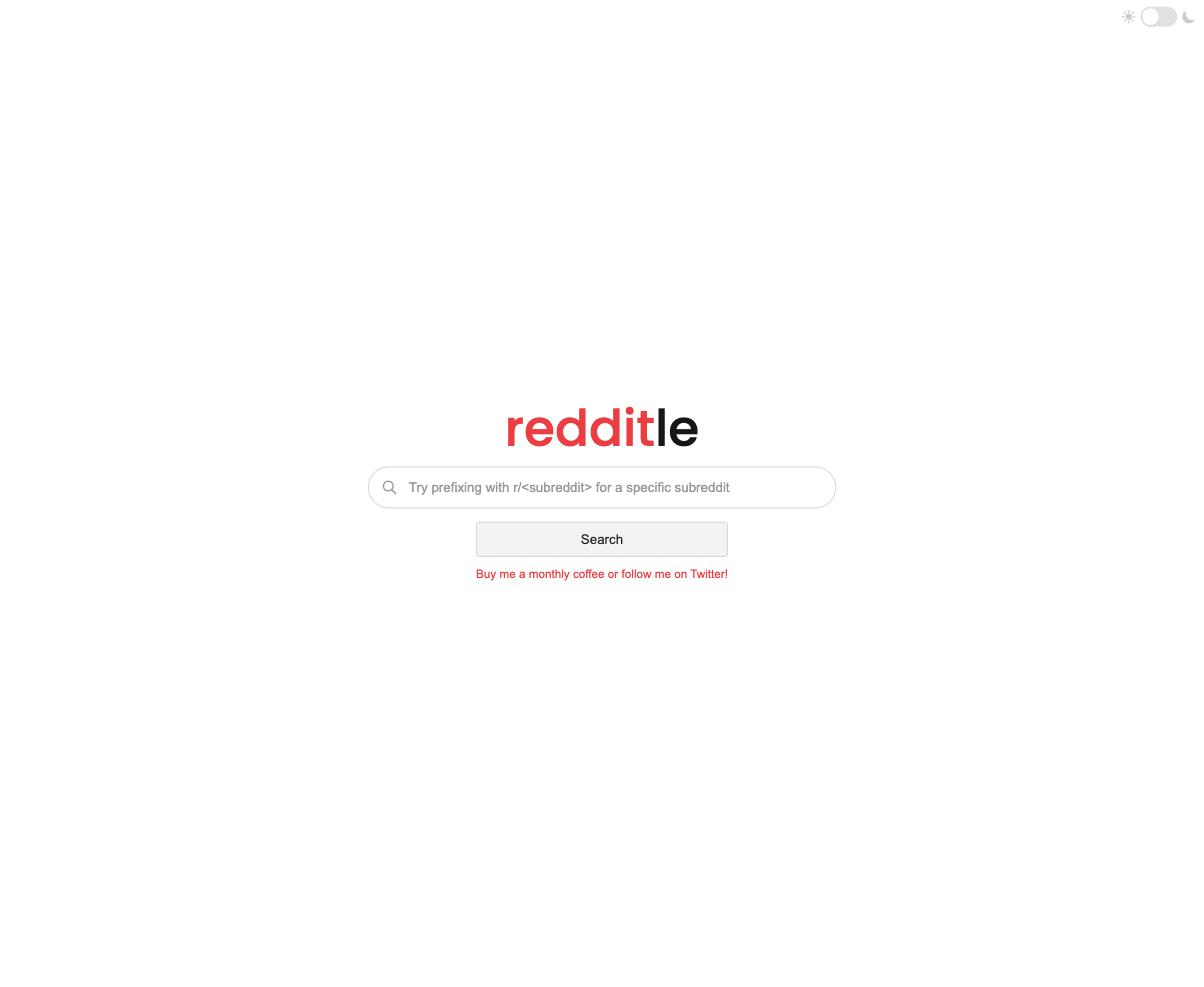 Redditle homepage, a third-party Reddit-only search tool