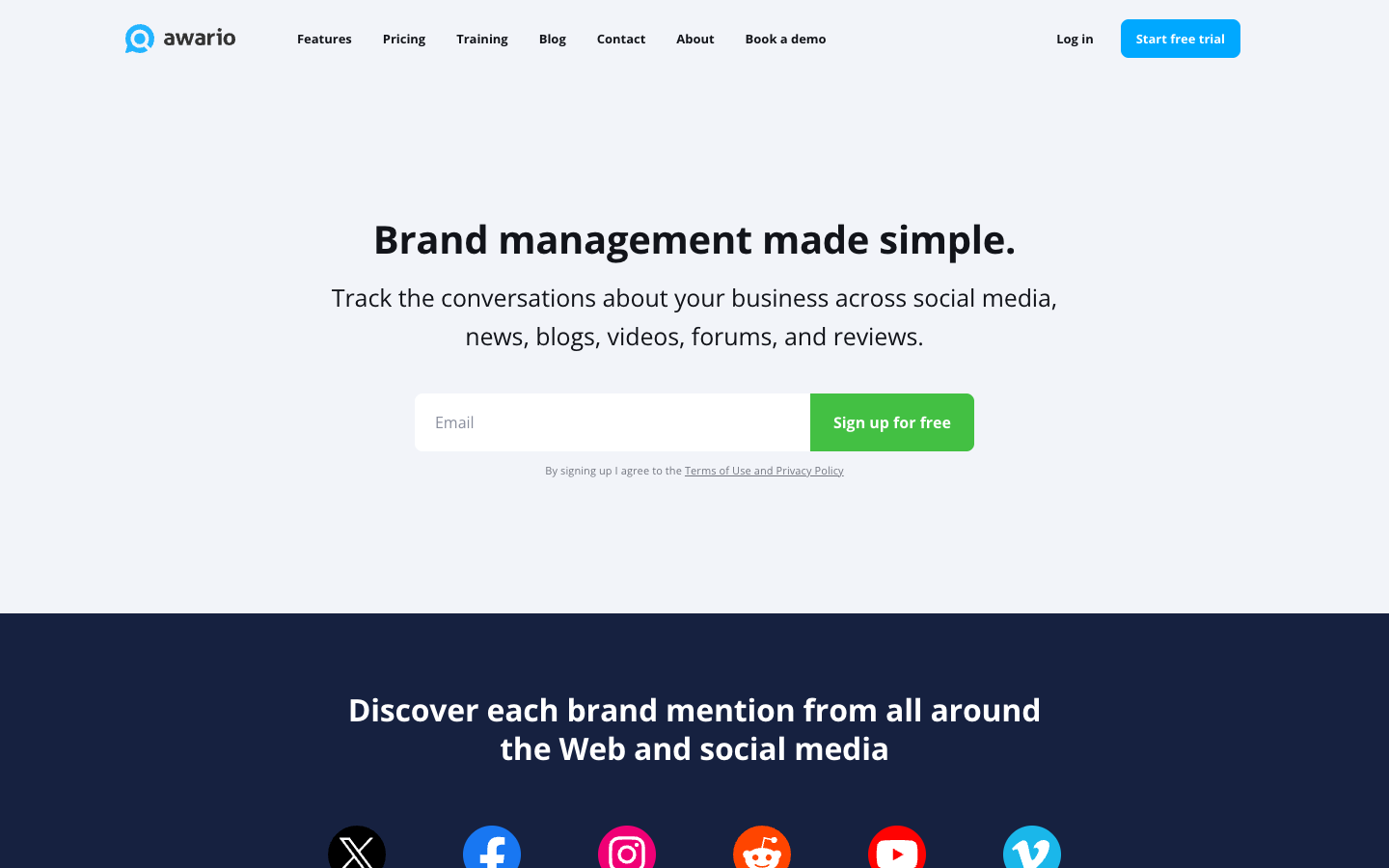 Awario homepage, a budget-friendly Brandwatch alternative with Boolean search and self-serve pricing