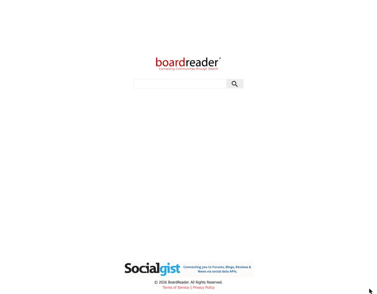 Boardreader homepage, a forum and message board search engine