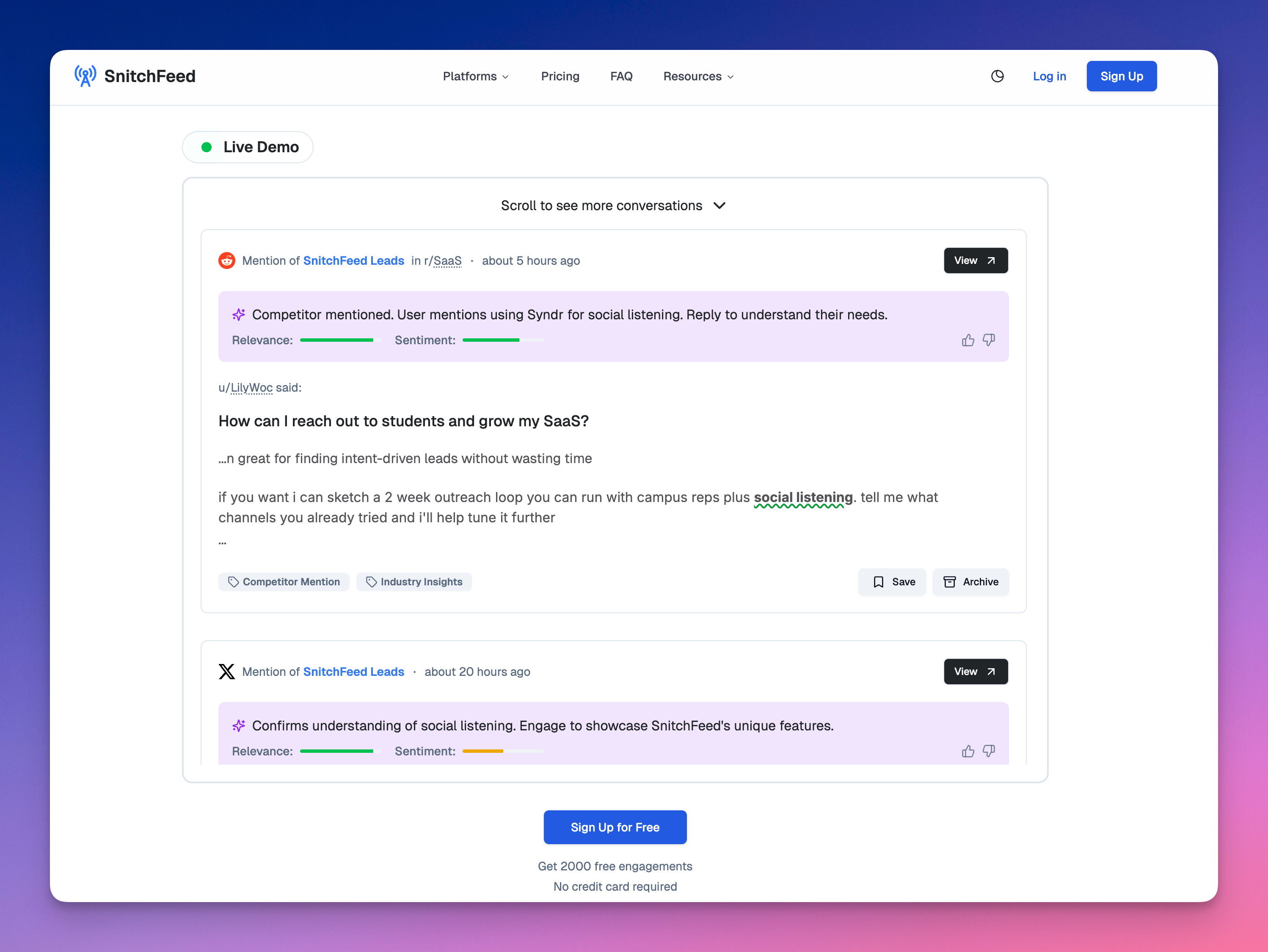 SnitchFeed, the #1 Google alerts alternative for tracking keywords on Reddit, Twitter, LinkedIn and Bluesky